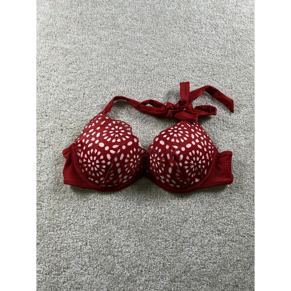 Shade & Shore Women's Swimwear Bikini Top 34B Red Padded Halter
